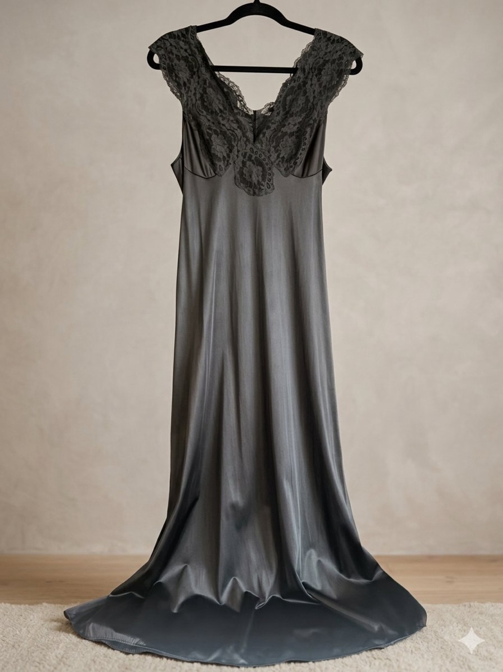 Vintage Black Liquid Satin Lace Maxi Slip Dress Whimsigoth Coquette No Size